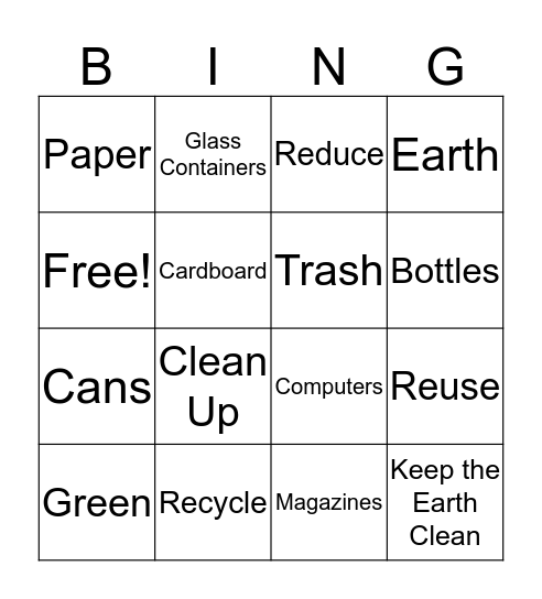 Recycle  Bingo Card