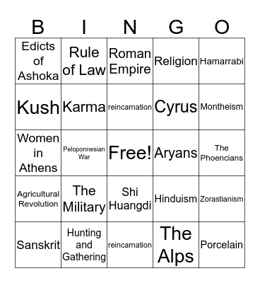 WH Review Bingo Card