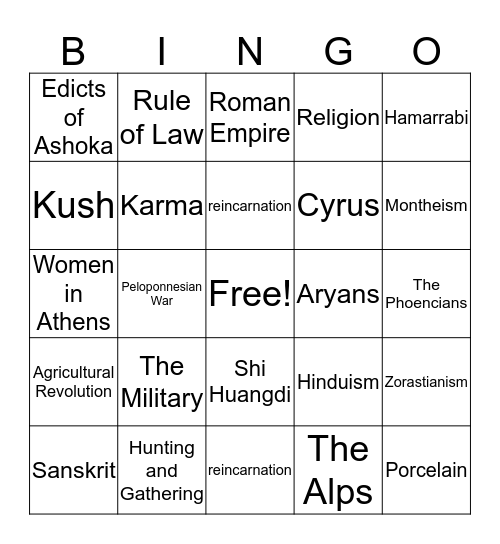 WH Review Bingo Card