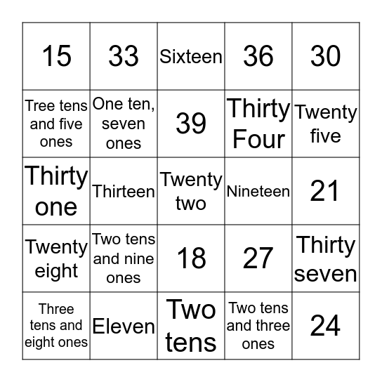 NUMBERS  Bingo Card
