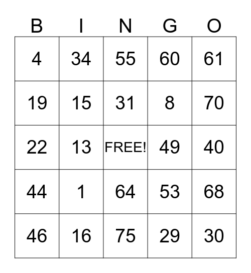 2013 Pace Family Reunion Family Game Night Bingo Card