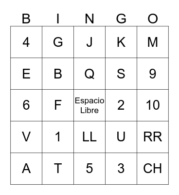 Spanish BINGO Card