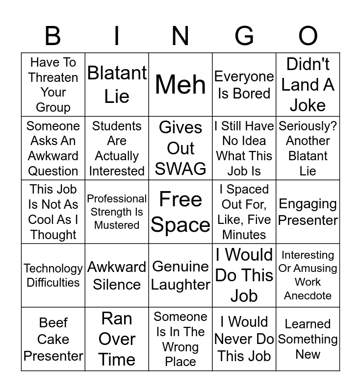 Career Day Bingo Card