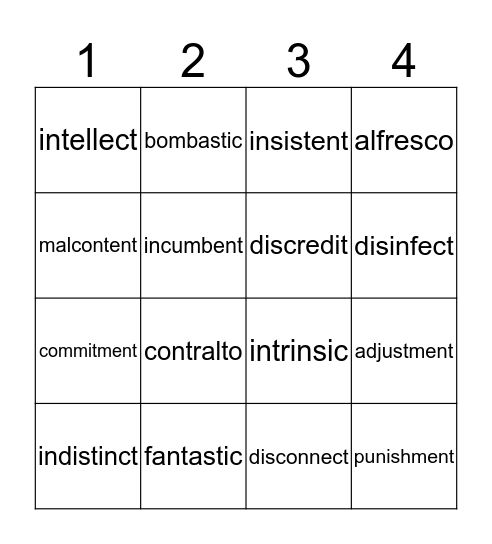 Three-Syllable Words Bingo Card