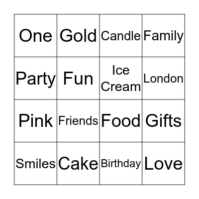 Londons 1st Birthday Bingo Card