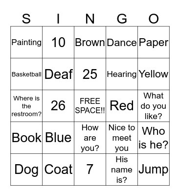 ASL REVIEW BINGO Card