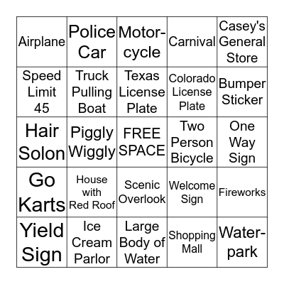 Hermansen's Vacation Bingo Card