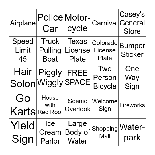 Hermansen's Vacation Bingo Card