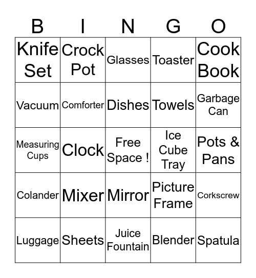 Rebecca's Brial Shower Bingo June 29th, 2013 Bingo Card