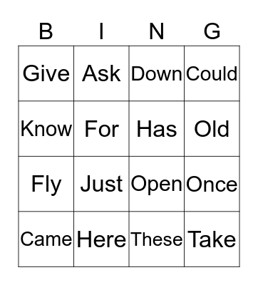 Sight Words Bingo Card