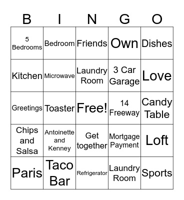 Housewarming Bingo  Bingo Card