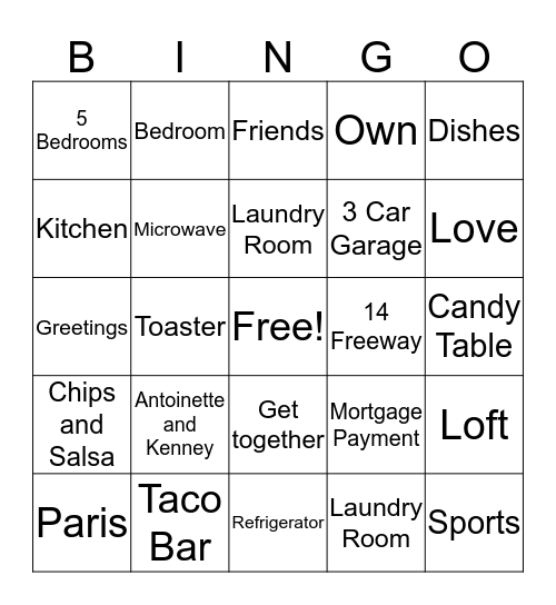 Housewarming Bingo  Bingo Card