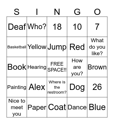 ASL REVIEW BINGO Card