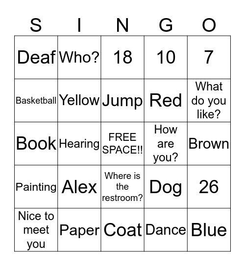ASL REVIEW BINGO Card