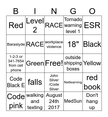 Safety Bingo Card