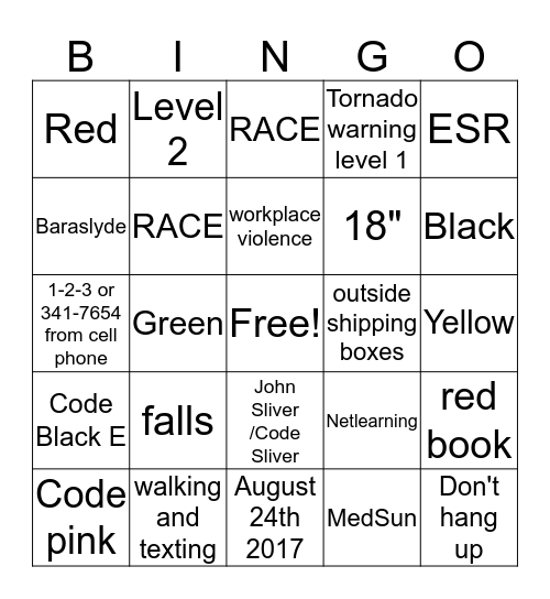 Safety Bingo Card