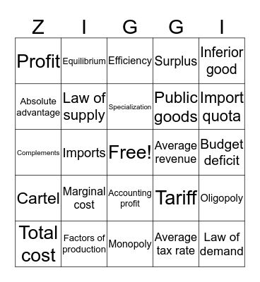Economics! Bingo Card