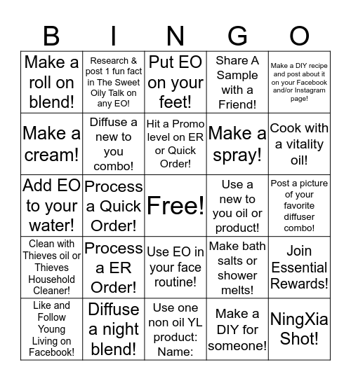 Sweet Oily Bingo!  Bingo Card