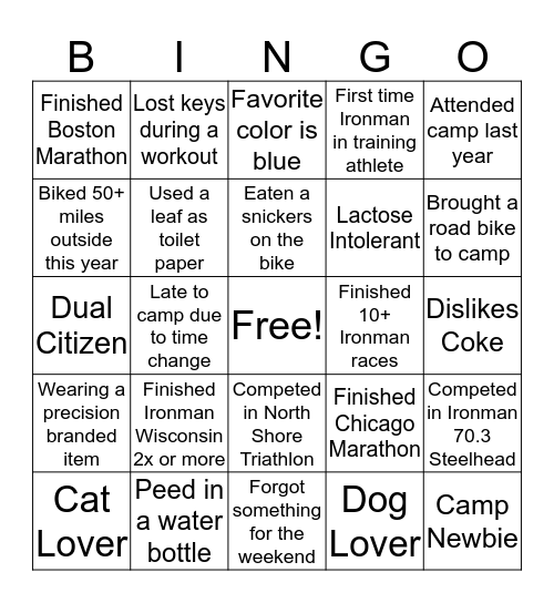 Precision Camp 2017 Bingo Card