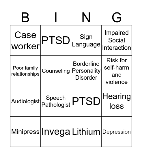 MHA  Bingo Card