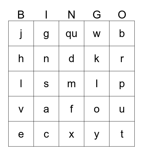 alphabet bingo Card