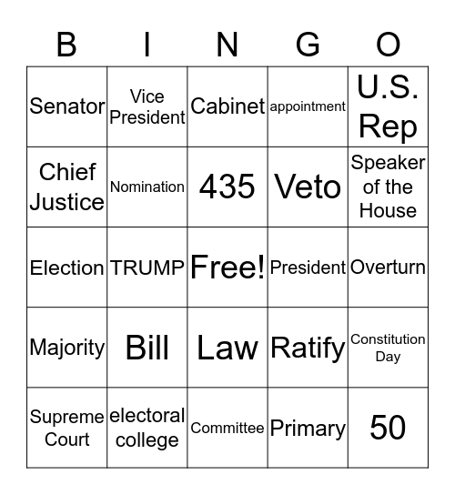 Constitution and Government Bingo Card