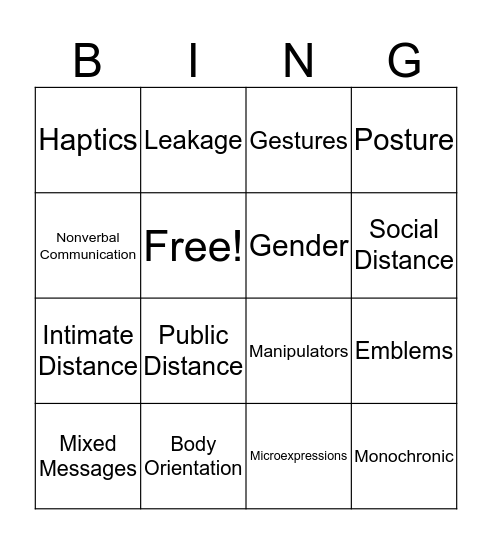 Nonverbal Bingo Card