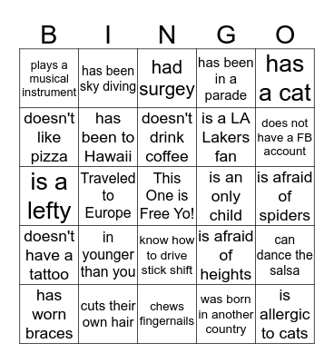 Find Someone Who... Bingo Card