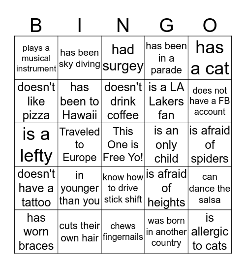 Find Someone Who... Bingo Card