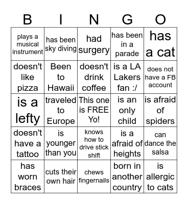 Find Someone Who... Bingo Card