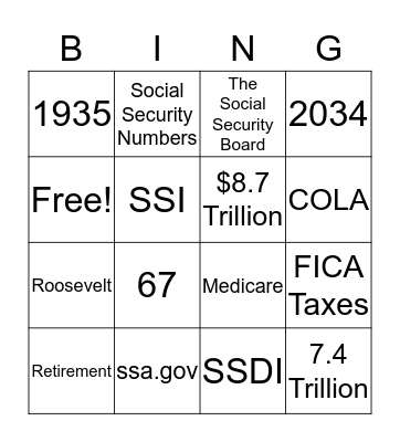 SSA  Bingo Card