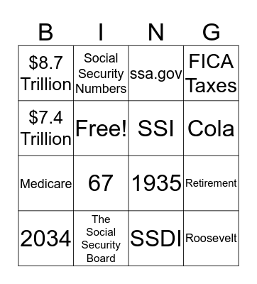 SSA Bingo Card