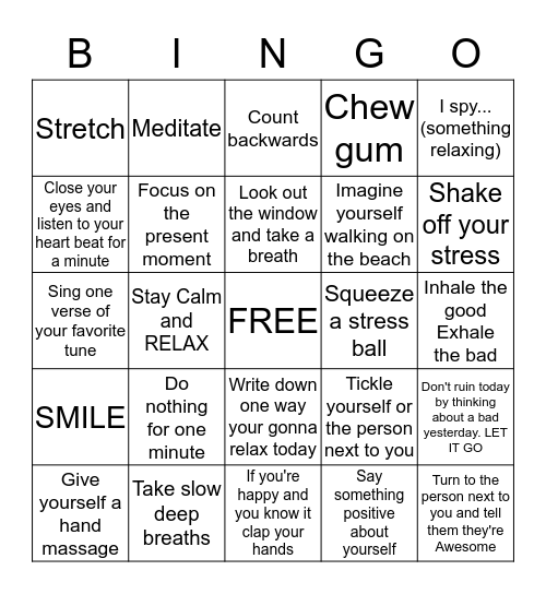 RELAXATION  Bingo Card