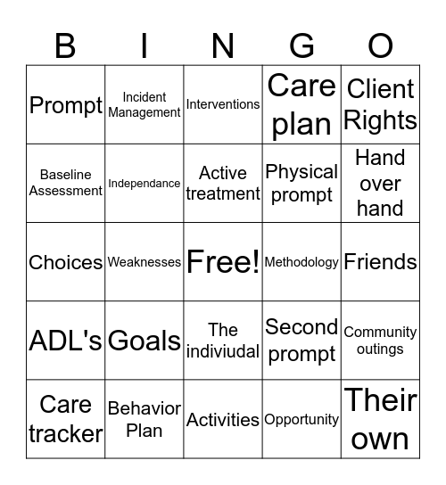 Active Treatment  Bingo Card