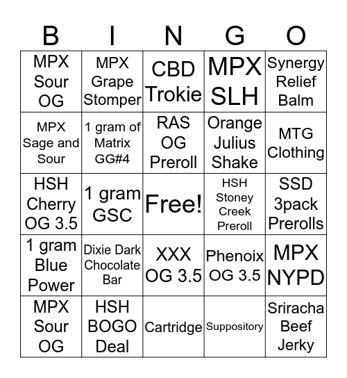The Dispensary Bingo Card