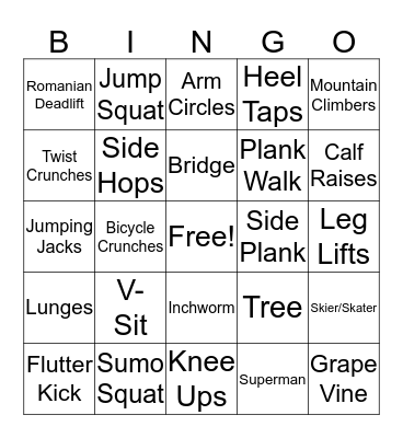 Fitness Bingo  Bingo Card