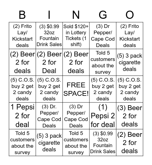 April Bingo Contest  4-27 to 4-30 Bingo Card