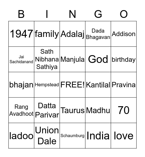 Pravina's Birthday Bingo Card