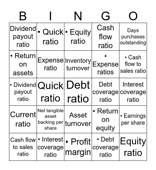Ratio Analysis Bingo Card