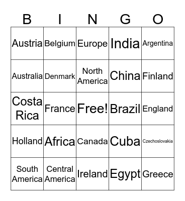 The World, Part 1 Bingo Card