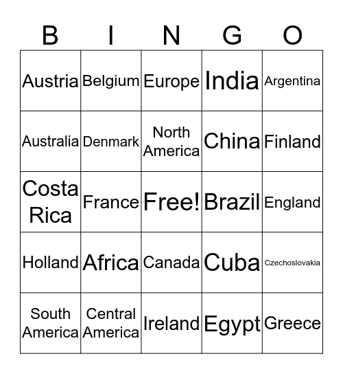 The World, Part 1 Bingo Card