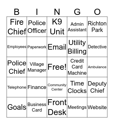 Bring Your Child to Work Bingo Card