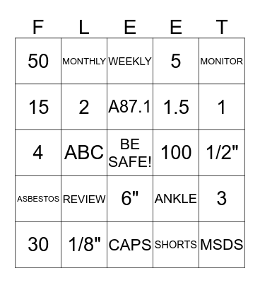 SAFETY BINGO! Bingo Card