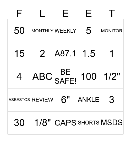 SAFETY BINGO! Bingo Card