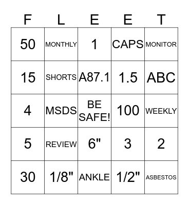 SAFETY BINGO! Bingo Card