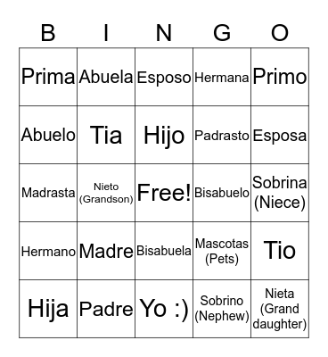 Familia Bingo Card