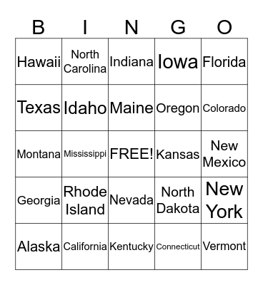 United States Bingo Card