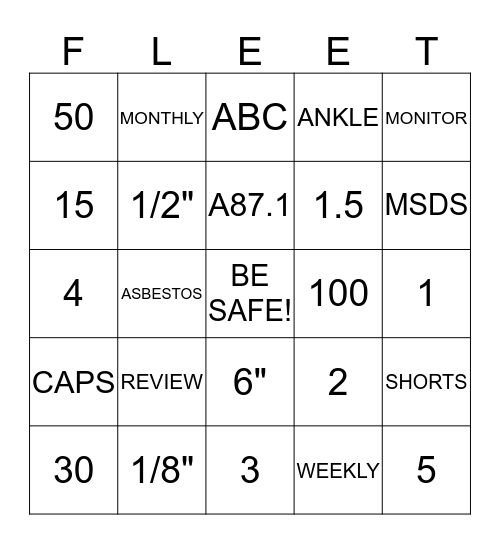 SAFETY BINGO! Bingo Card