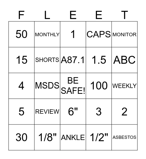 SAFETY BINGO! Bingo Card