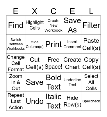 Short Keys Bingo Card